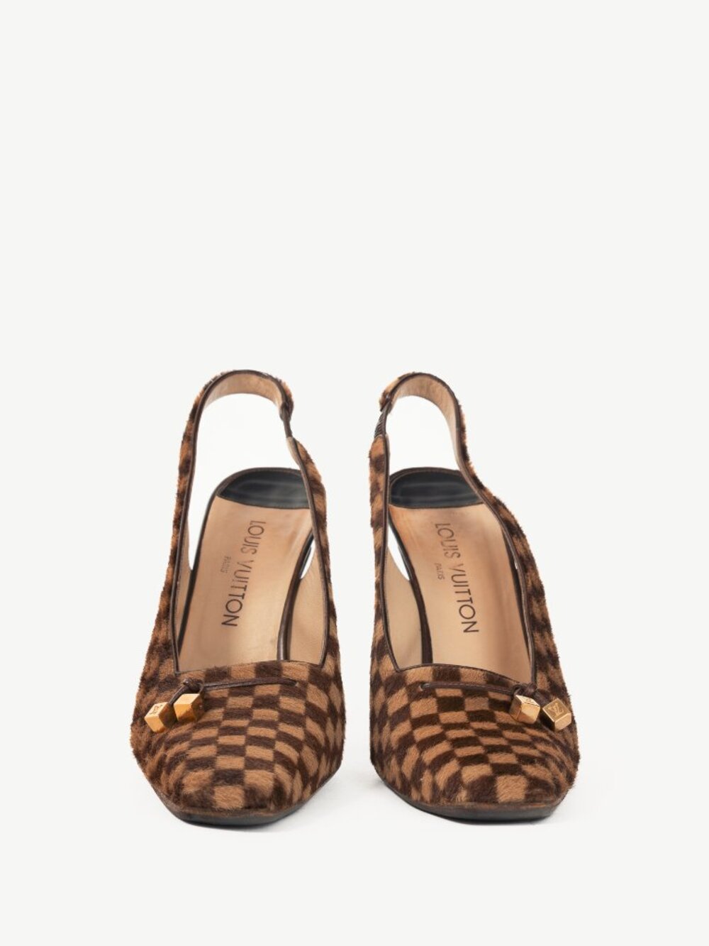 Louis Vuitton Vintage Damier Ebene Calf-Hair Slingback Pumps - Picture 2 of 11